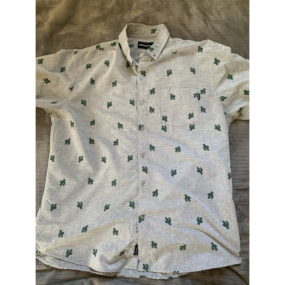 Molokai Surf Co. Shirt Men Gray Cactus Short Sleeve‎ XLarge